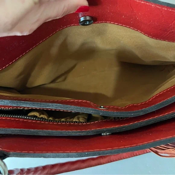 Patricia Nash Rienzo Red Tooled Leather Shoulder Bag